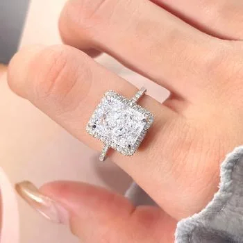 White Gold Plated Sterling Silver Ring – Box Shape Cubic Zirconia Elegant Jewelry