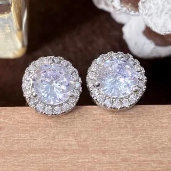 White Gold Plated Cubic Zirconia Stud Earrings – Sparkling Hypoallergenic Jewelry for Women