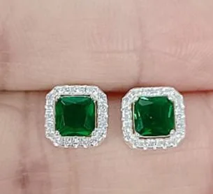 Silver Plated Green Cubic Zirconia Stud Earrings – Elegant Women's Jewelry