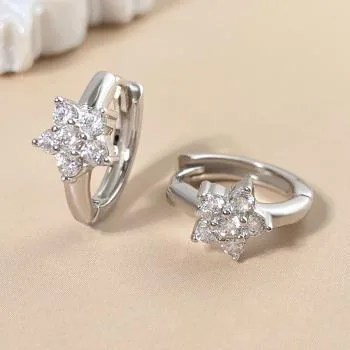 White Gold Plated Sterling Silver Earrings – Sparkling Cubic Zirconia Studs for Women