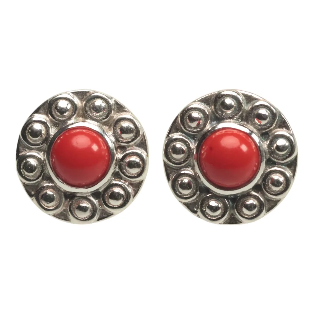 Elegant Sunflower Shaped Red Coral Earrings in 92.5 Sterling Silver | Unique Handmade Jewelry