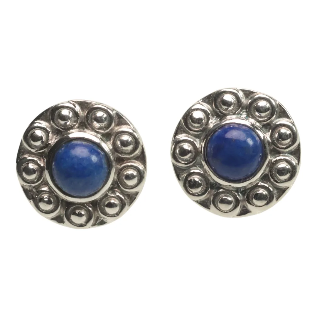 Handmade Sunflower Shape Lapis Lazuli Stud Earrings | 92.5 Sterling Silver Jewelry