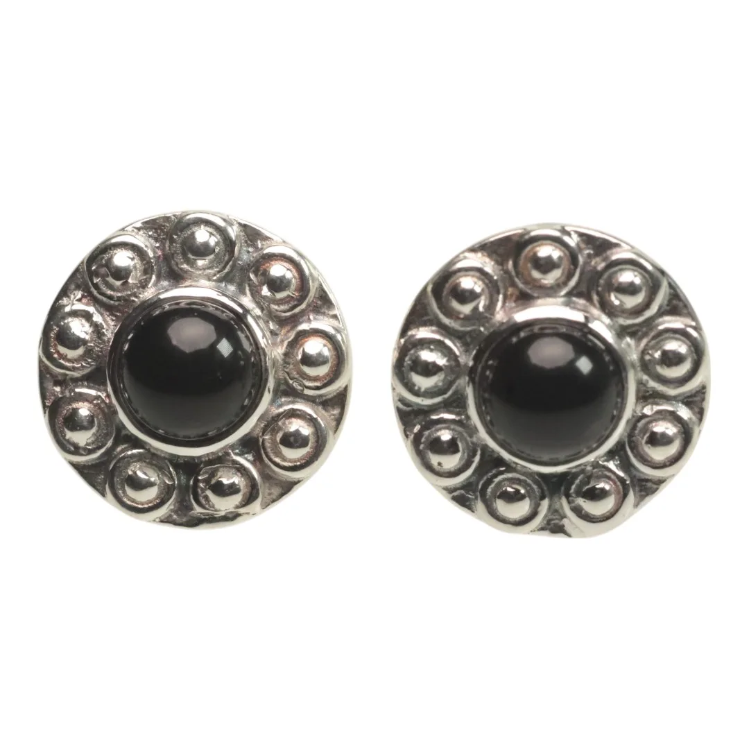 Elegant Sunflower 92.5 Sterling Silver Black Onyx Stud Earrings - Unique Floral Jewelry