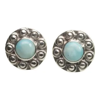 Sunflower Larimar 925 Sterling Silver Stud Earrings - Unique Handmade Gemstone Jewelry