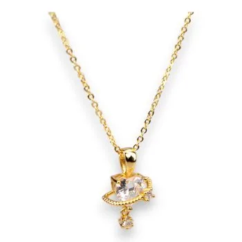 18k Gold Plated Heart Pendant Necklace – Cubic Zirconia Chain Jewelry for Women