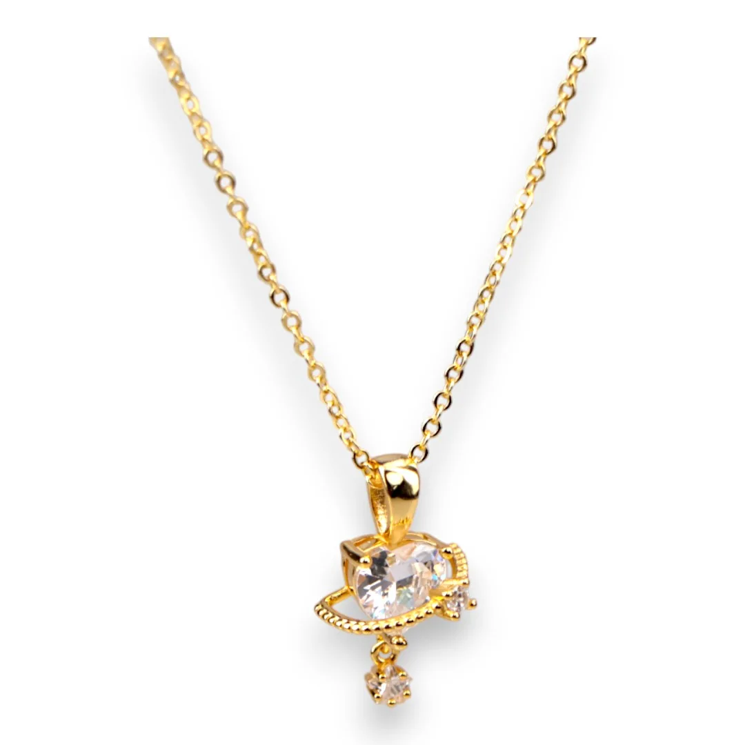 18k Gold Plated Heart Pendant Necklace – Cubic Zirconia Chain Jewelry for Women