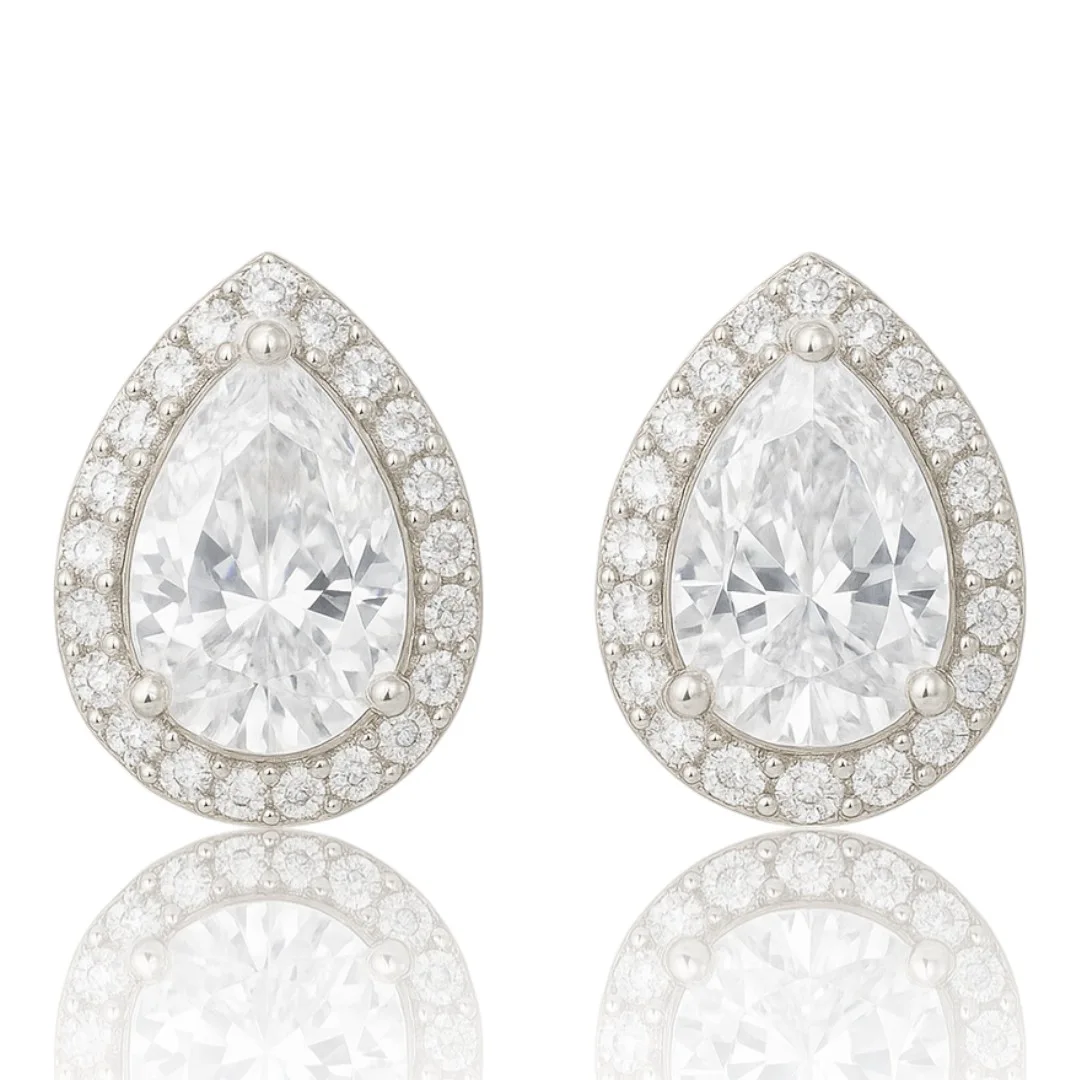Teardrop Cubic Zirconia Stud Earrings – Elegant Crystal Solitaire Women’s Jewelry