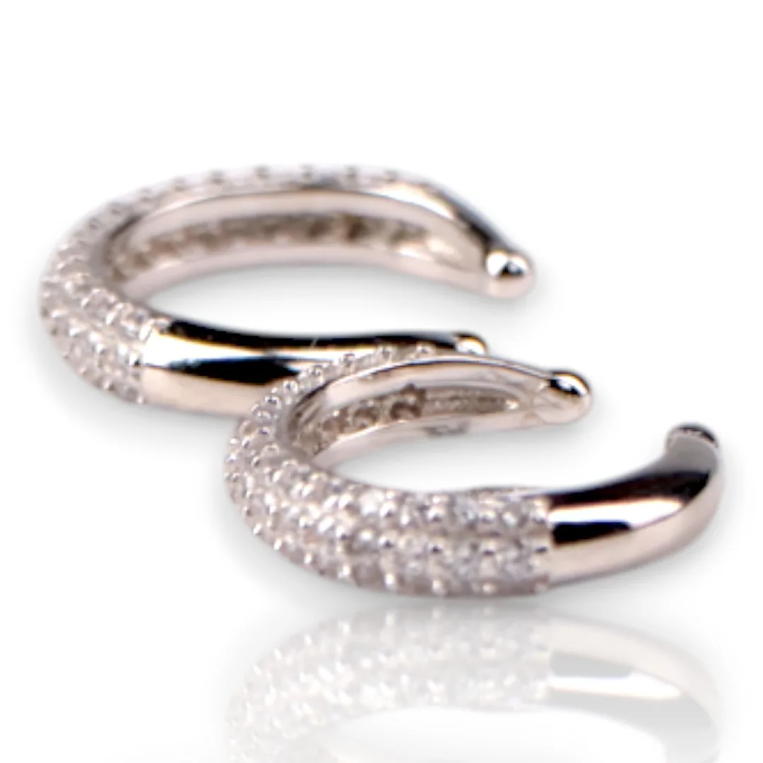 Sterling Silver Cubic Zirconia Ear Clips – White Gold Plated Sparkling Ear Clips