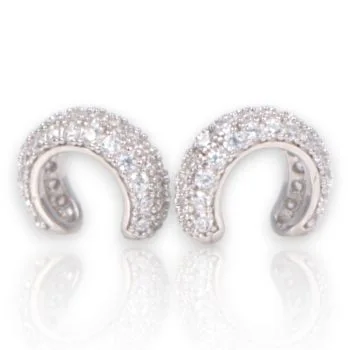 Sterling Silver Cubic Zirconia Ear Clips – White Gold Plated Sparkling Ear Clips