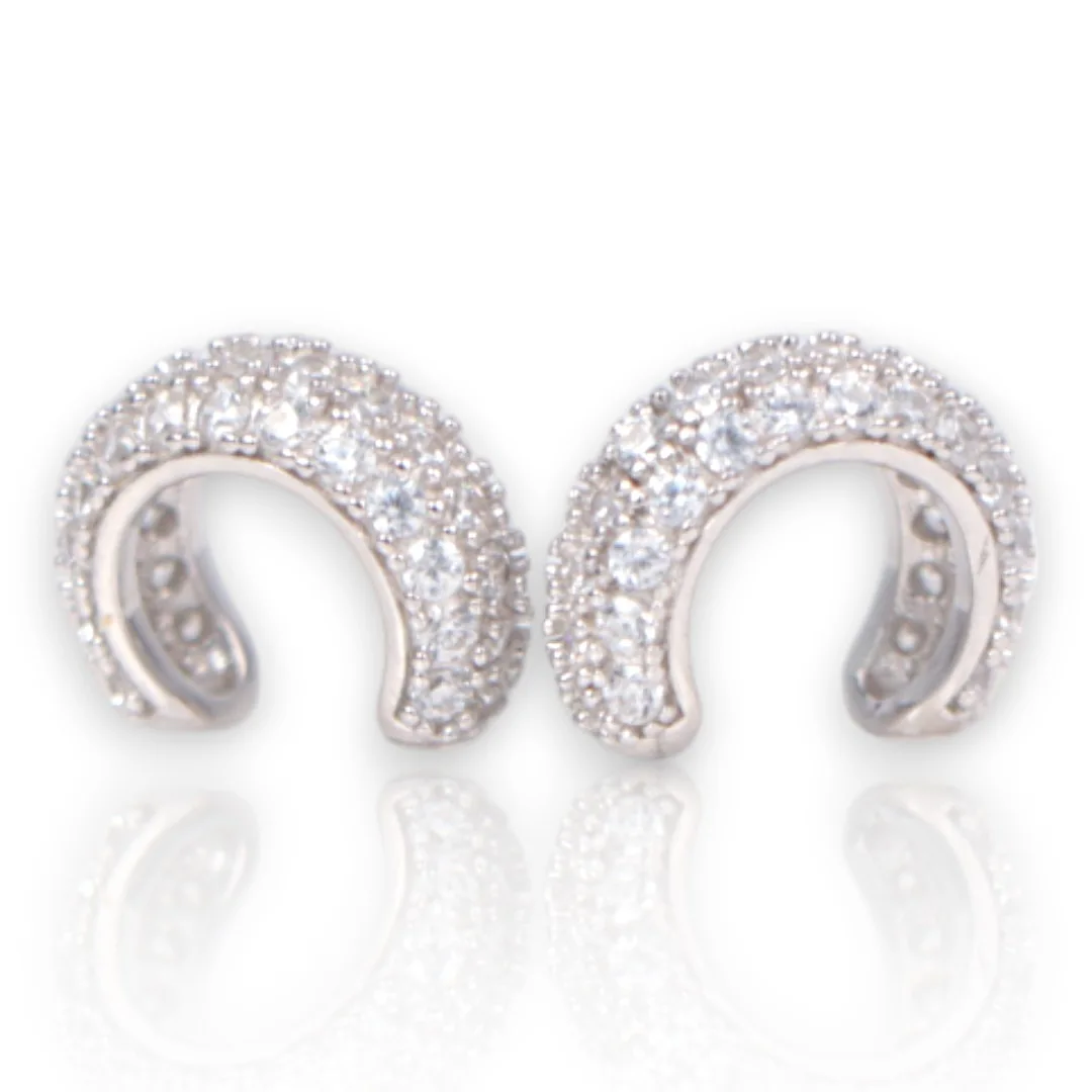 Sterling Silver Cubic Zirconia Ear Clips – White Gold Plated Sparkling Ear Clips