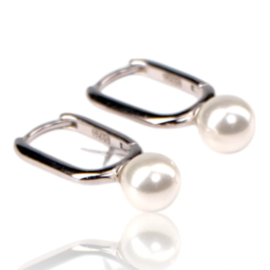 Elegant Gold Pearl Drop Sterling Silver Hoop Earrings – Classic Women’s Jewelry Gift