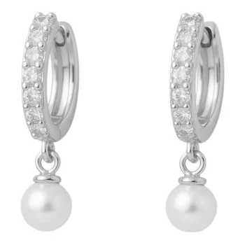 White Gold Pearl Drop Hoop Earrings – Sterling Silver & Cubic Zirconia Luxury Jewelry
