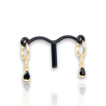 18k Gold Plated Black Drop Hoop Earrings – Cubic Zirconia Luxury Jewelry for Women