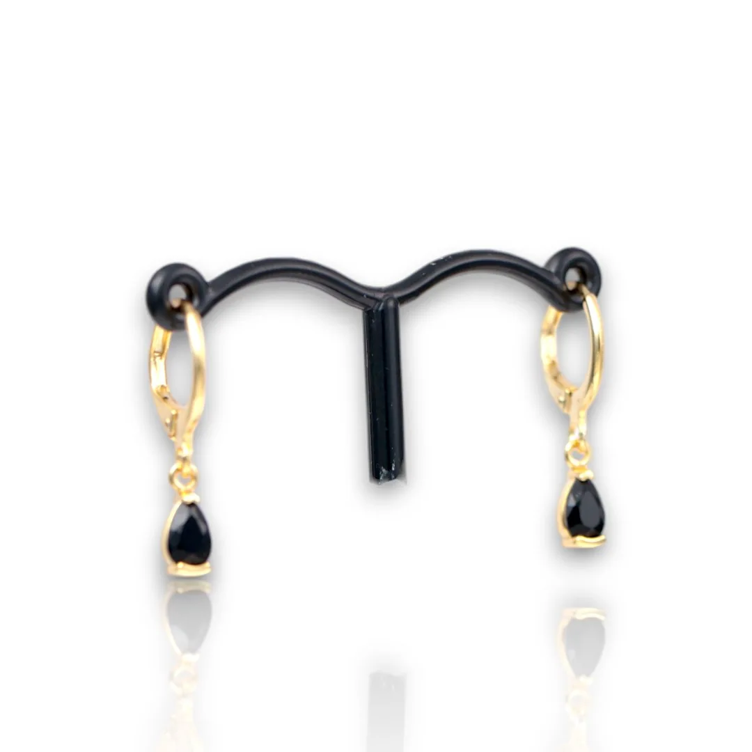 18k Gold Plated Black Drop Hoop Earrings – Cubic Zirconia Luxury Jewelry for Women