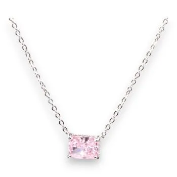 Pink Cubic Zirconia Pendant Necklace – White Gold Plated Sterling Silver Jewelry