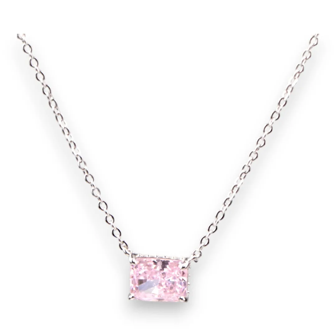 Pink Cubic Zirconia Pendant Necklace – White Gold Plated Sterling Silver Jewelry