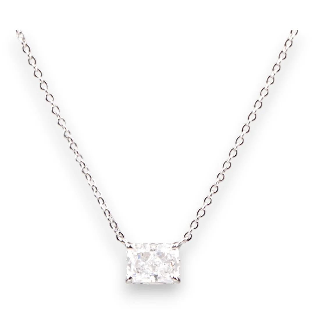 White Gold Plated Sterling Silver Box Pendant Necklace – Cubic Zirconia Jewelry for Women