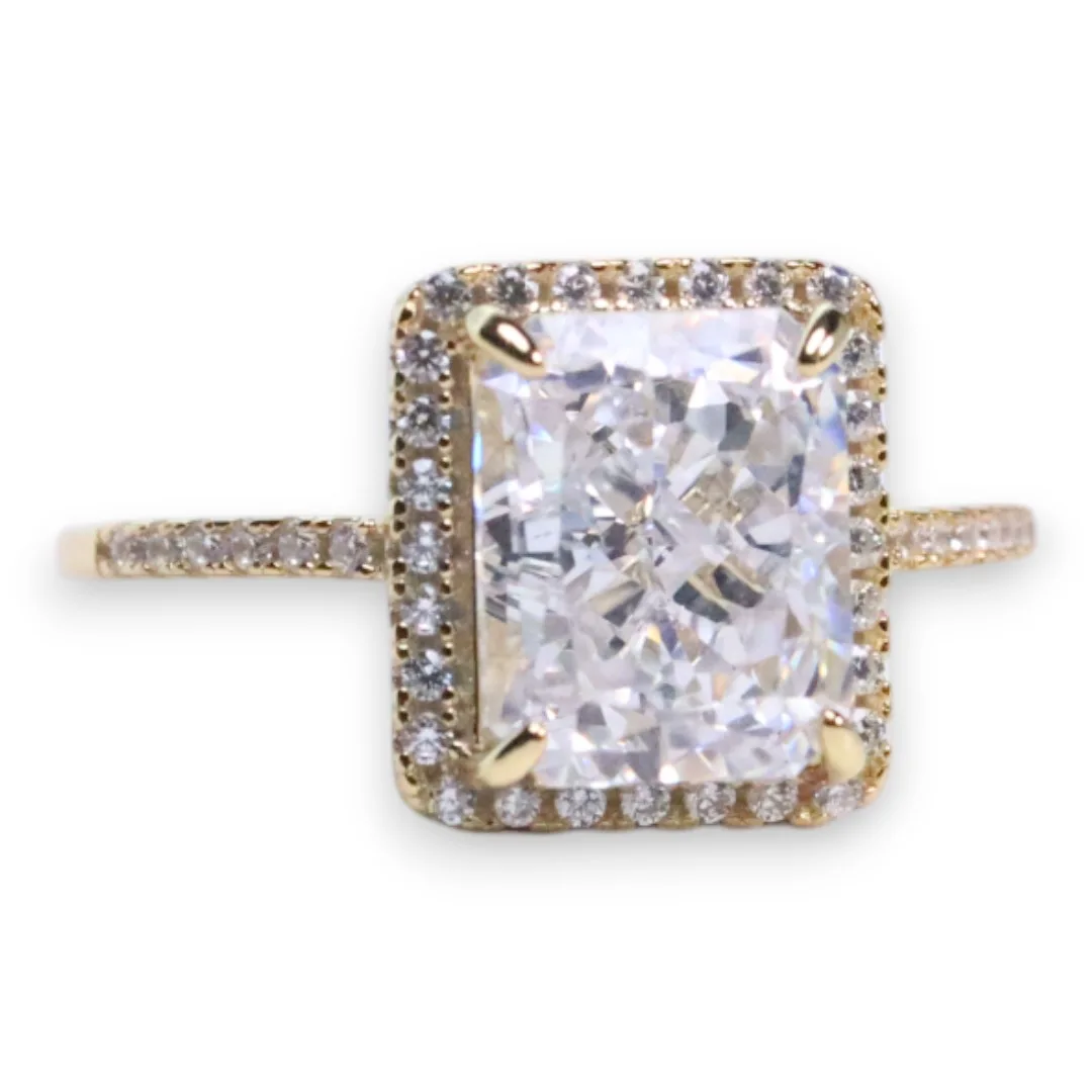 18k Gold Plated Sterling Silver Box Ring – Cubic Zirconia Luxury Jewelry for Women