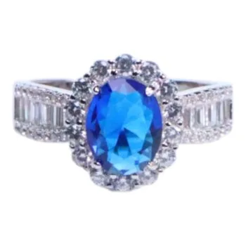 Elegant Blue Cubic Zirconia White Gold Plated Sterling Silver Ring