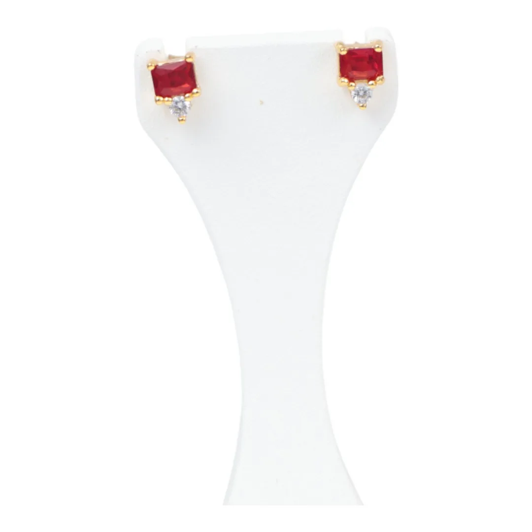 Red Cubic Zirconia Gold Plated Sterling Silver Stud Earrings