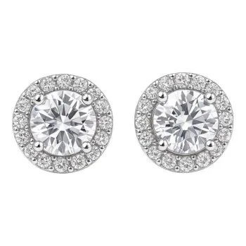 Sterling Silver Cubic Zirconia Earrings | White Gold Plated Round Statement Jewelry for Women