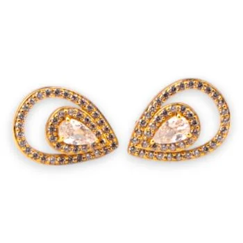Stunning 18k Gold Plated Teardrop Stud Earrings with Clear Stone – Elegant Luxury Jewelry