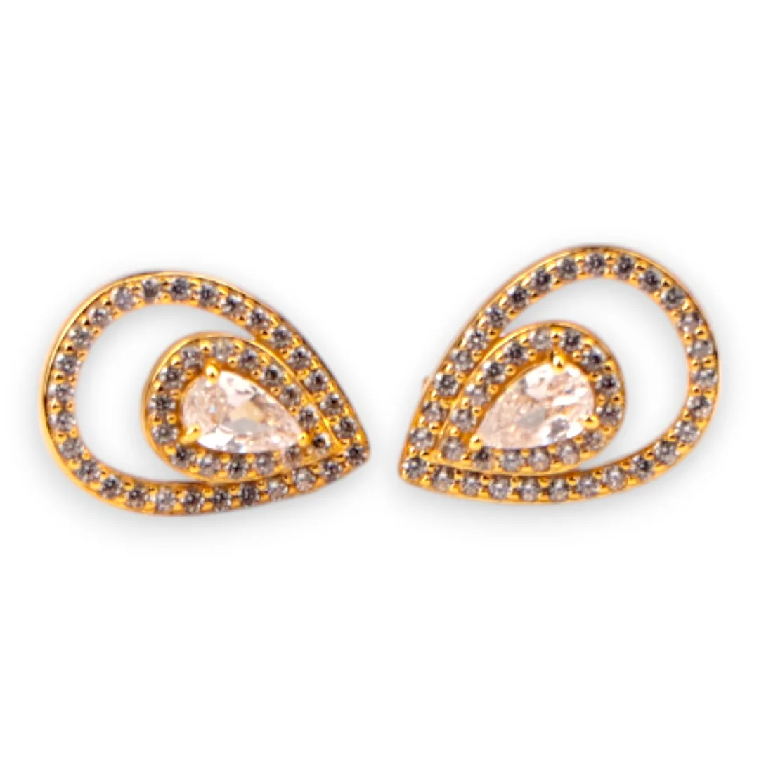 Stunning 18k Gold Plated Teardrop Stud Earrings with Clear Stone – Elegant Luxury Jewelry