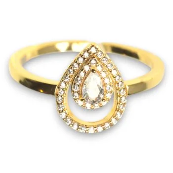 Stunning 18K Gold Plated Sterling Silver Teardrop Cubic Zirconia Ring – Elegant Women's Jewelry