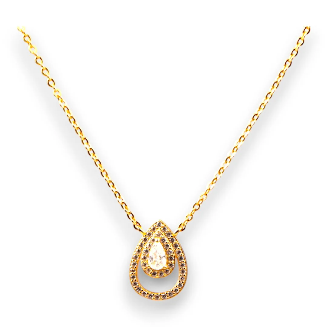 Stunning 18k Gold Plated Sterling Silver Tear Drop Shaped Cubic Zirconia  Pendant | Elevate Your Style