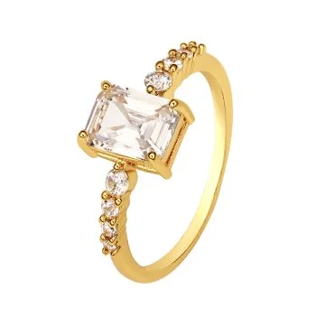 Sparkle and Shine with Our Gold Plated Sterling Silver Cubic Zirconia Statement Ring - Perfect for Any Occasion!