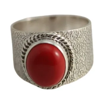 Discover the Splendor of a Genuine Red Coral Sterling Silver Ring - Shop Now!