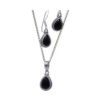 Sterling Silver Black Onyx Tear Drop Jewelry Set - Perfect for Any Occasion!