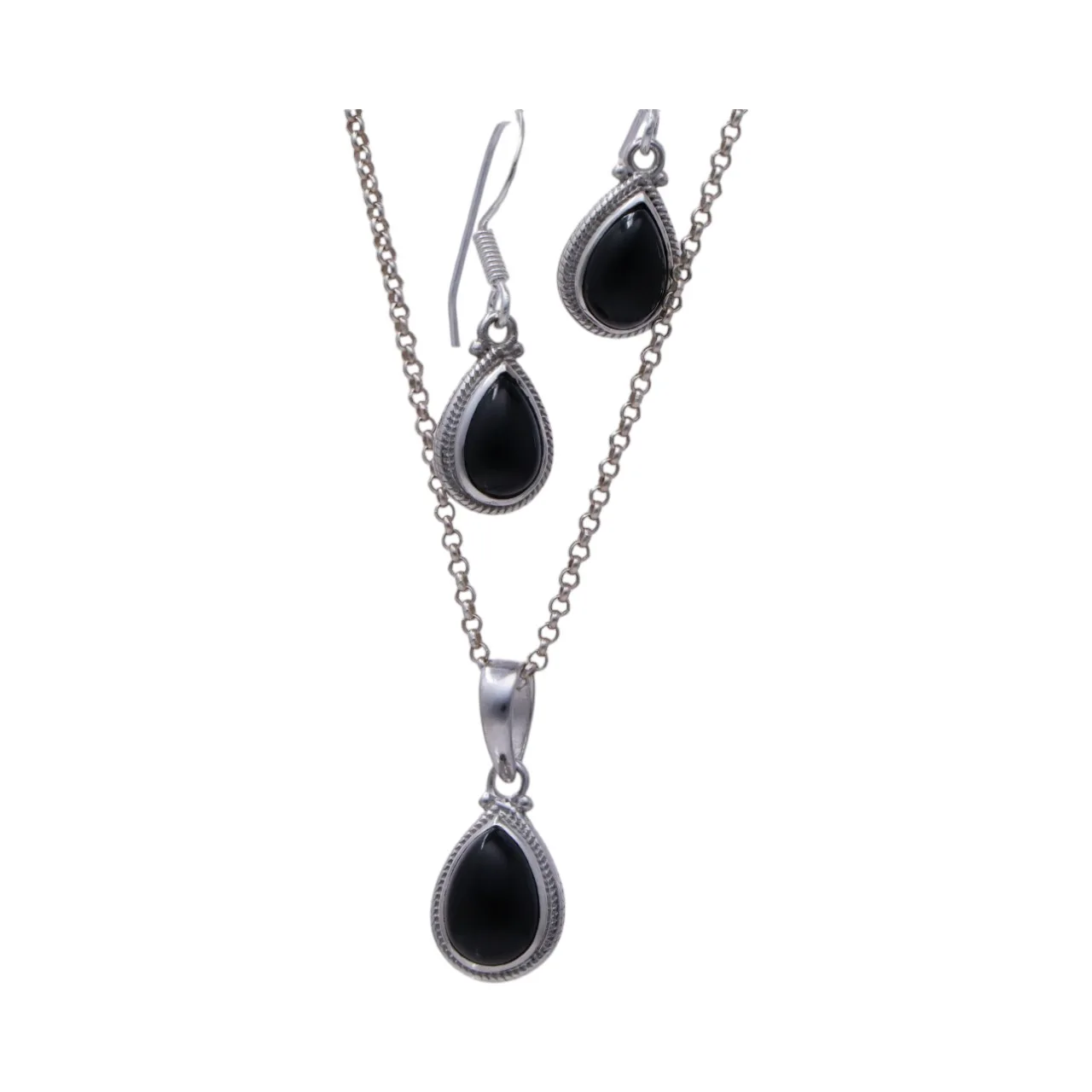 Sterling Silver Black Onyx Tear Drop Jewelry Set - Perfect for Any Occasion!