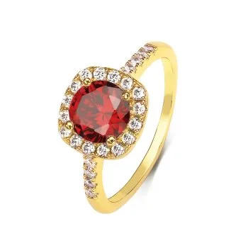 Stunning 18k Gold Plated Red CZ Ring with Dazzling Gem Stones – Shop Now!