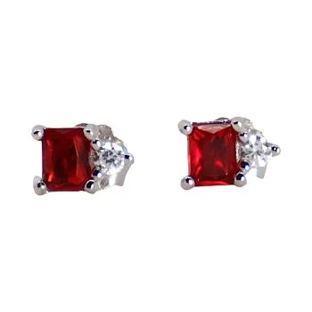 Sparkle in Style with Sterling Silver Red Cubic Zirconia Stud Earrings - Shop Now!