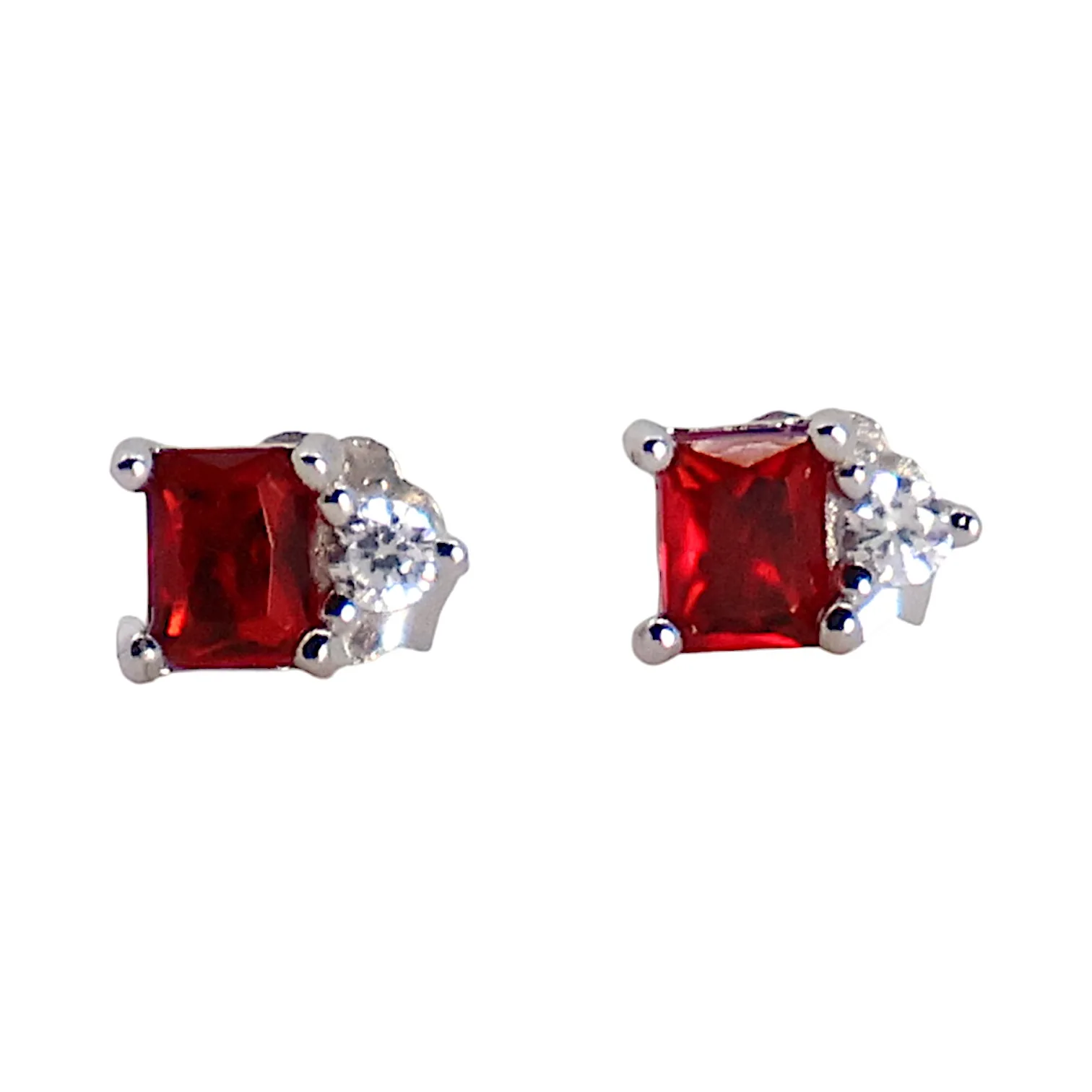 Sparkle in Style with Sterling Silver Red Cubic Zirconia Stud Earrings - Shop Now!