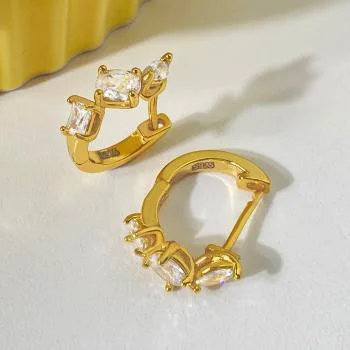 Mixed Cut CZ Gold Plated Earrings - Sparkling Cubic Zirconia Statement Jewelry