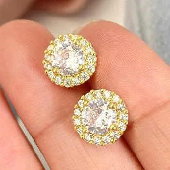 Gold Plated Halo Stud Earrings - Elegant Women's Hypoallergenic Jewelry