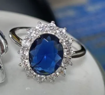 Elegant White Gold Plated Blue Cubic Zirconia Ring