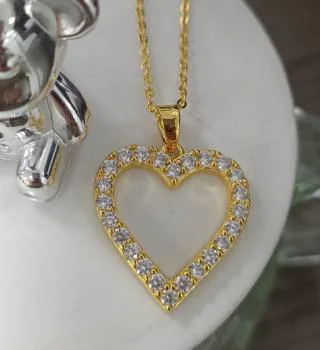 Gold-Plated CZ Heart Outline Pendant - Romantic, Sparkly & Stylish Necklace Jewelry