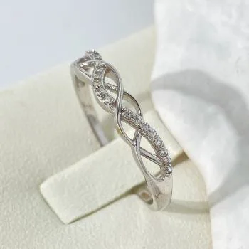 Intertwined White Gold Plated CZ Minimalist Sterling Silver Ring - Elegant Stackable Jewelry for Women