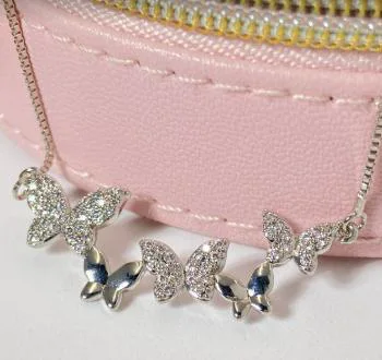 Elegant Butterfly Silver Necklace - White Gold Plated, Butterfly Pendant, Nature Inspired Jewelry