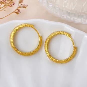 Elegant Textured Gold Plated Hoop Earrings - Stylish Hoops for Women