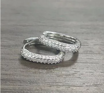 Silver Huggie Earrings - White Gold Plated Cubic Zirconia Huggies for Women, Hypoallergenic Jewelry