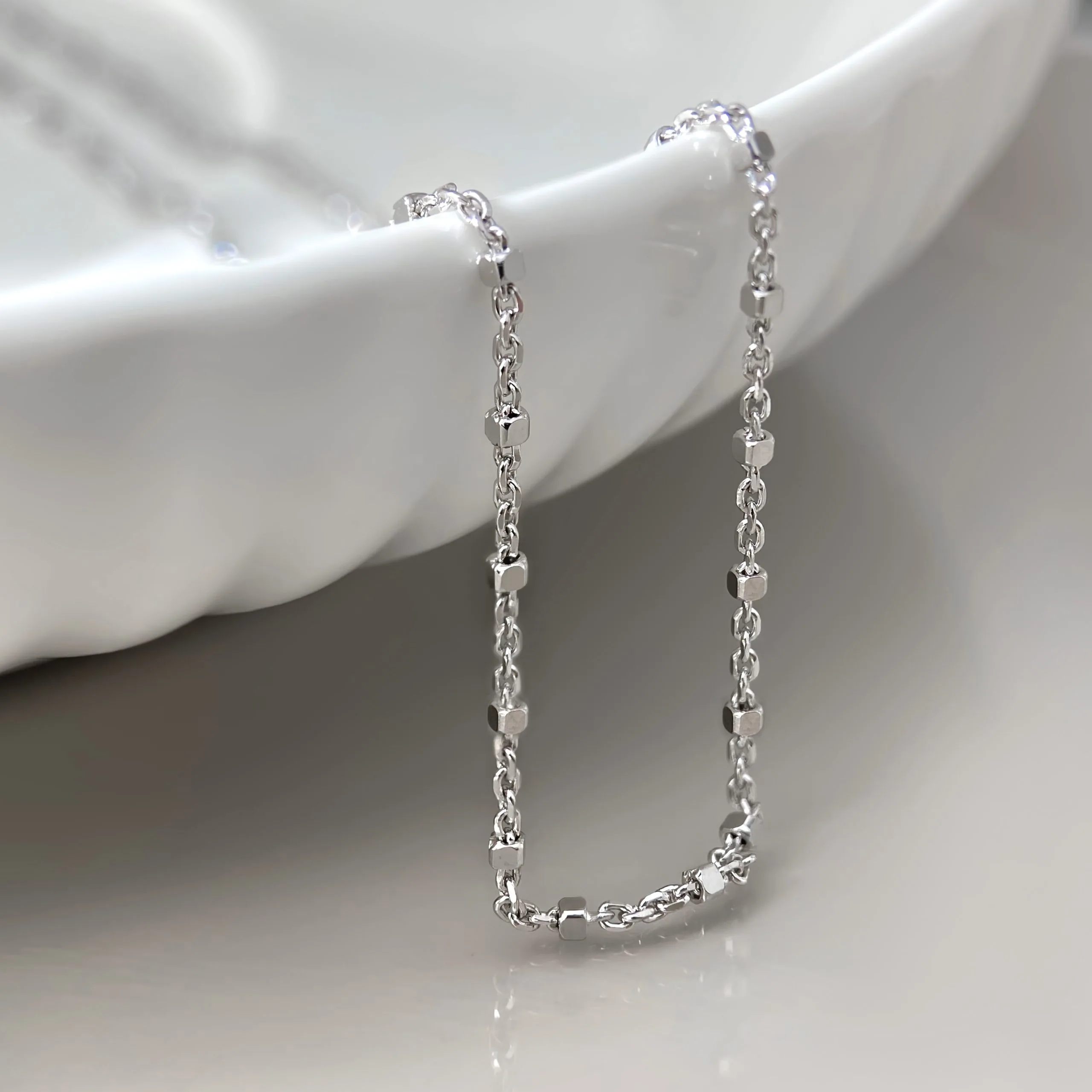 Faceted Bead-Like Silver Chain - Elegant Sterling Silver Necklace Jewelry